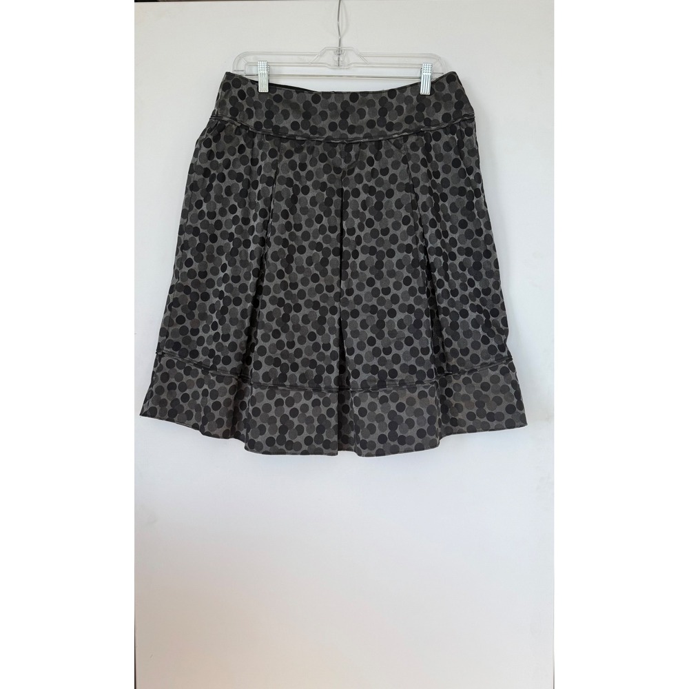 Chenault Women's Black Grey Gold Polka Dot Midi Skirt Size 12 Pleated Holiday